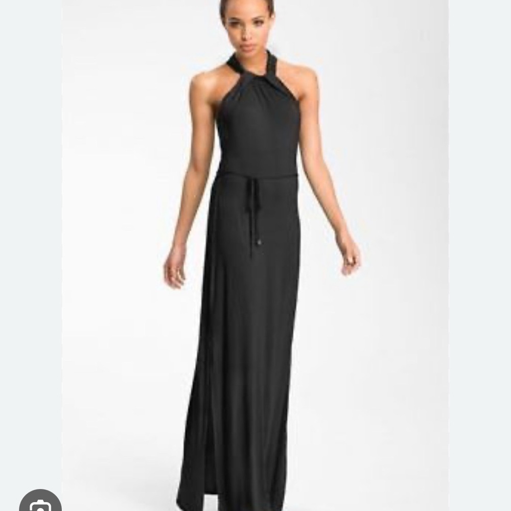 Tahari Black Halter Slit Maxi Gown Sz 1X